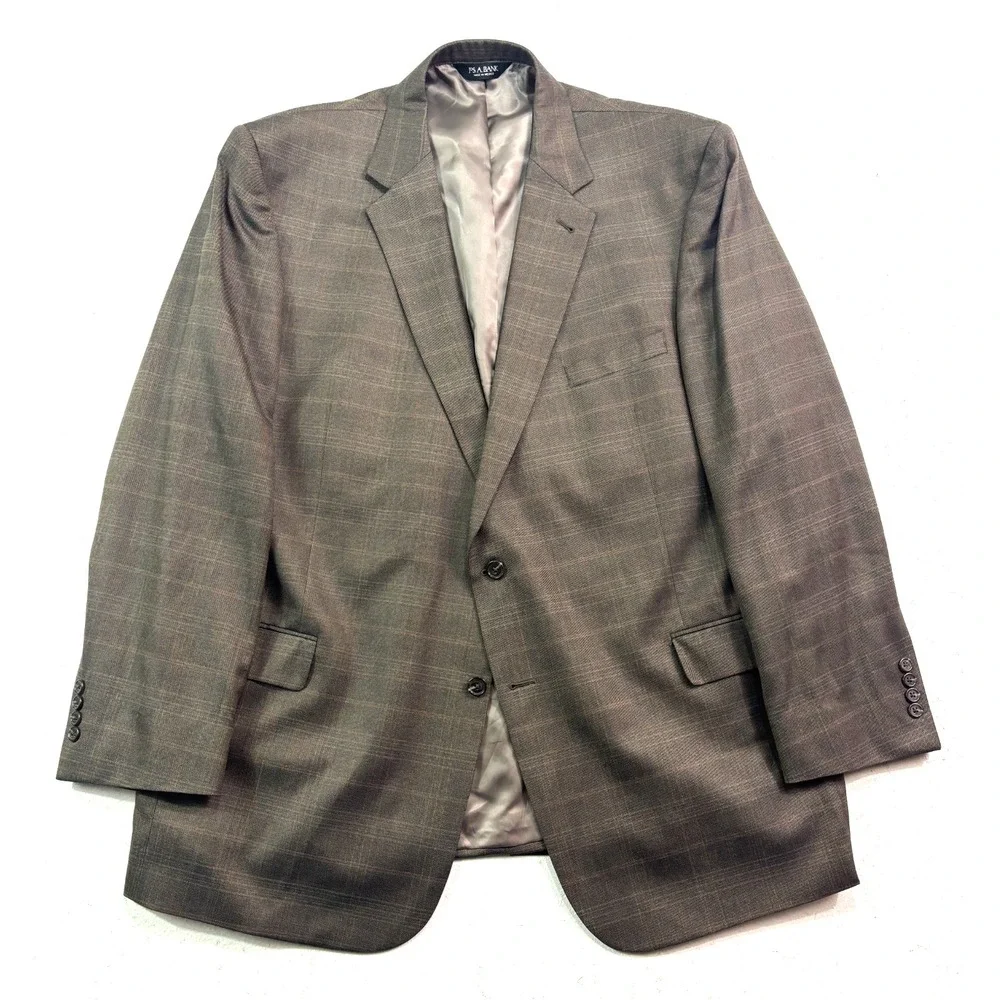 Jos A Bank 52L 100% Wool Blazer Jacket Sport Suit Coat‎ Plaid Brown Signature
